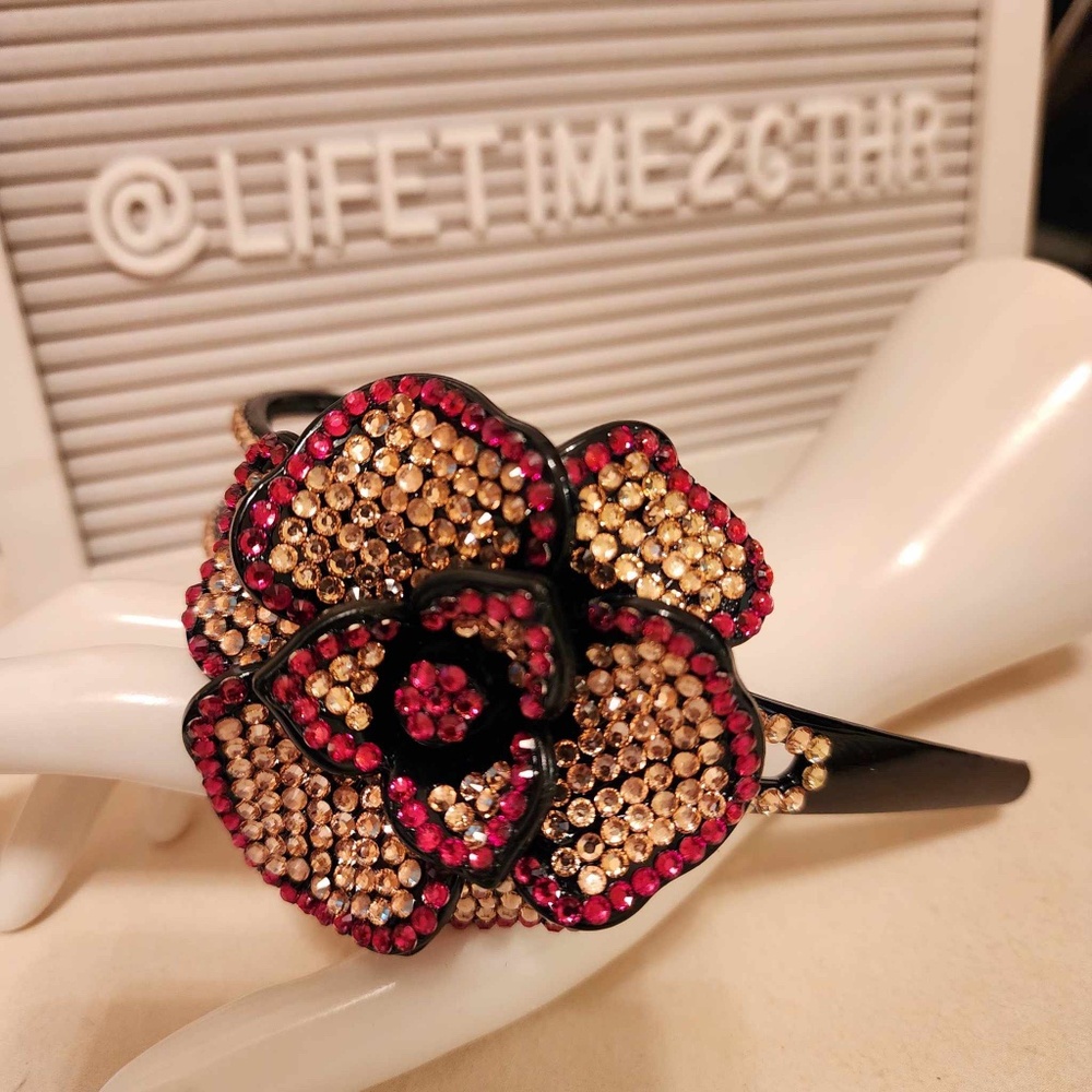 Red / Gold Rhinestone Flower Headband